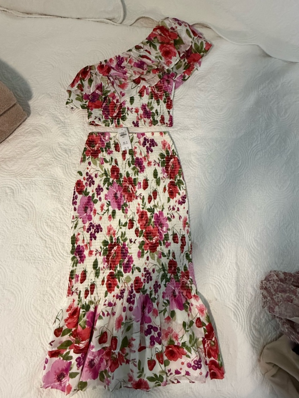 Abercrombie & Fitch White Floral Two-Piece Dress with Pink and Red Flowers
